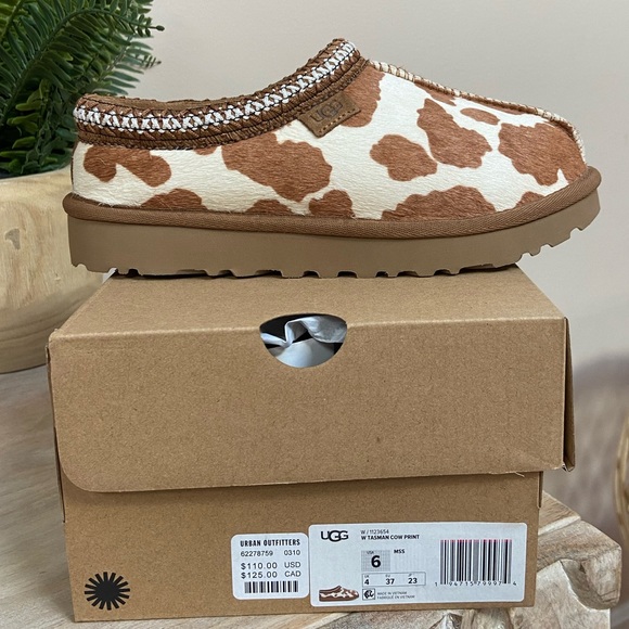 NIB UGG LIMITED EDITION COW PRINT TASMAN SLIPPER CLOGS Size 6 - Picture 6 of 8